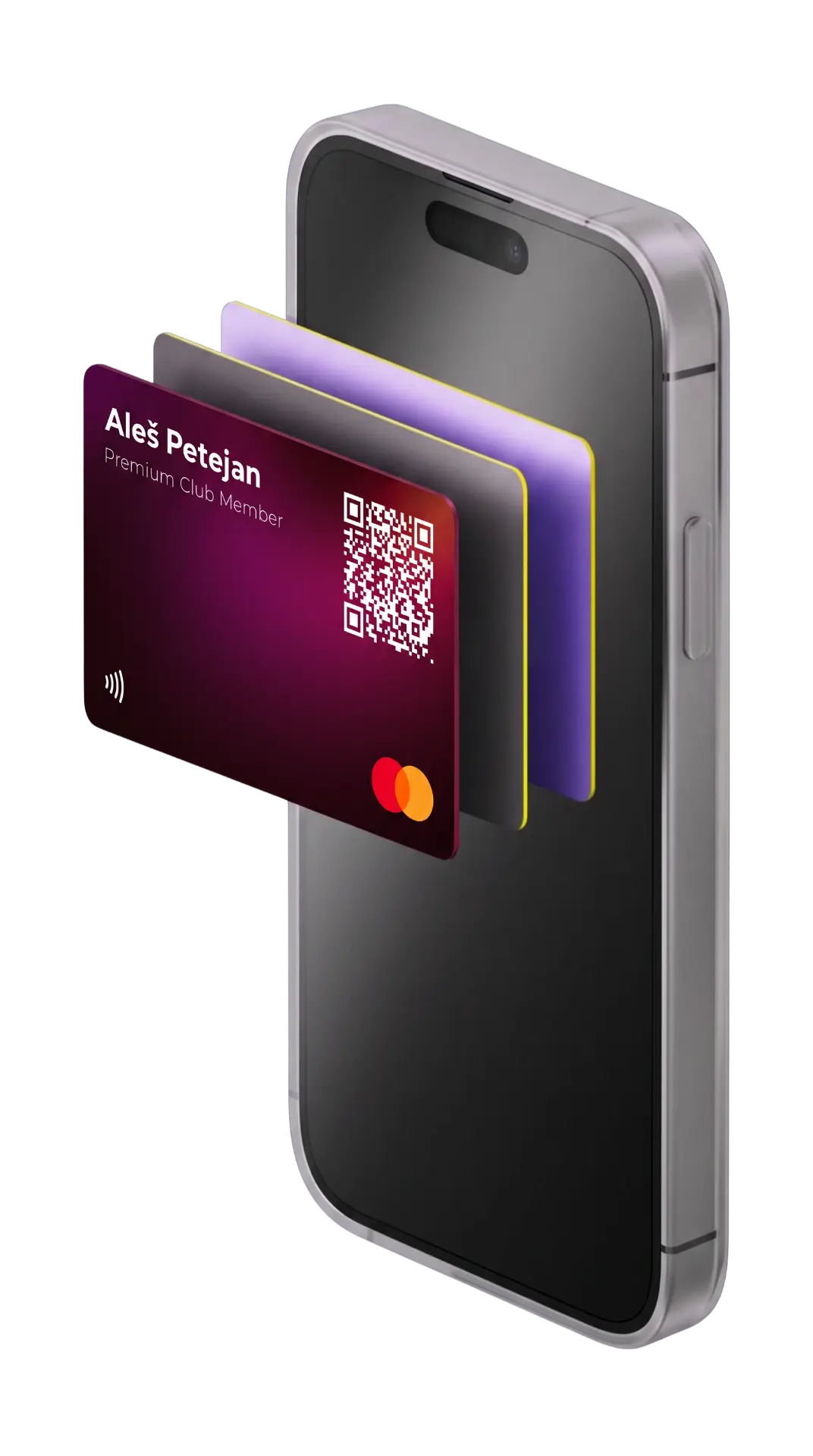 Mastercard Business Club member card stacked with bank cards on a phone